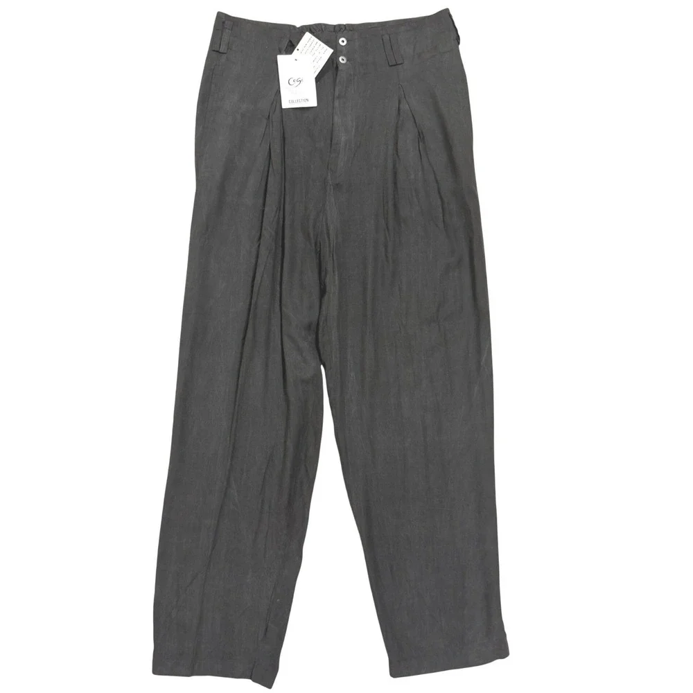 Vintage 90s Cogi Collection Gray Rayon Pleated Wide Leg Pants 36x34 NWT Unisex